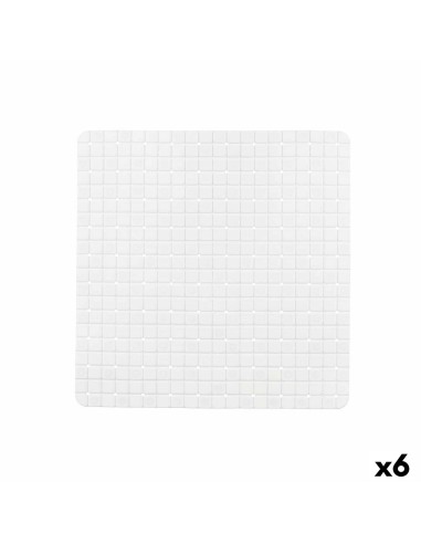 Tapis de Douche Antidérapant Carreaux Blanc PVC 50,3 x 50,3 x 0,7 cm (6 Unités)