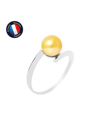 PERLINEA- Bague- Perles de Culture d'Eau Douce- Ronde Diamètre 7-8 mm Gold- Taille 48 (EU)- Bijou Femme- Or Blanc