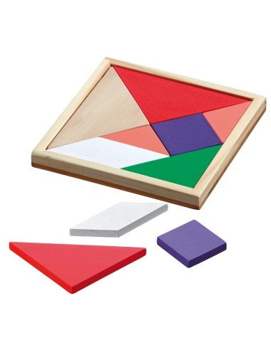 Tangram coloré en bois d'héva