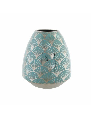 Vase DKD Home Decor Porcelaine Turquoise Oriental Chrome 16 x 16 x 18 cm