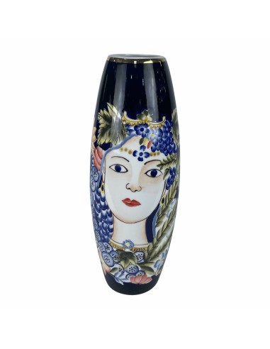 Vase DKD Home Decor 14 x 14 x 39 cm Visage Porcelaine Bleu Multicouleur