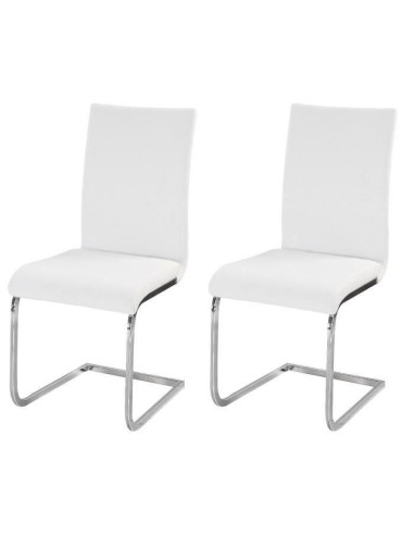 LEA Lot de 2 chaises de salle a manger - Simili blanc - Style contemporain - L 43 x P 56 cm