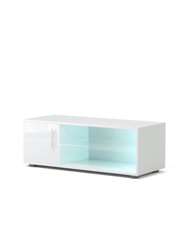 KORA Meuble TV contemporain avec éclairage LED laqué blanc - L 100 cm