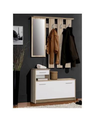 FINLANDEK Vestiaire d'entrée avec miroir PEILI scandinave décor chene et blanc - L 97 cm