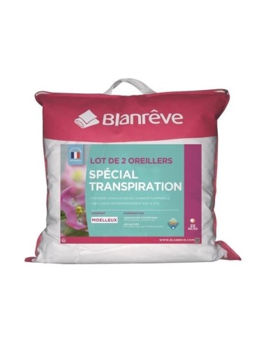 BLANREVE Lot de 2 Oreillers Spécial Transpiration - 60 x 60 cm - Blanc