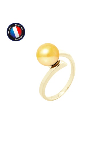 PERLINEA- Bague- Perles de Culture d'Eau Douce- Ronde Diamètre 8-9 mm Gold- Taille 48 (EU)- Bijou Femme- OrJaune