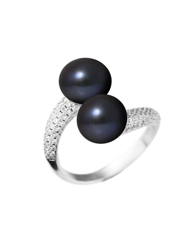 PERLINEA- Toi  Moi Perles de Culture d'Eau Douce Bouton 8-9 mm Black Tahiti- Bijou Femme- Argent 925 Millièmes