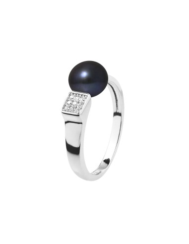 PERLINEA-Jonc Moderne- Perle de Culture d'Eau Douce  Bouton 8-9 mm Black Tahiti- Bijou Femme- Argent 925 Millièmes 