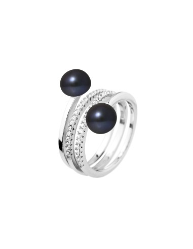 PERLINEA- Toi  Moi Perles de Culture d'Eau Douce Bouton 7-8 mm Black Tahitiÿ- Bijou Femme- Argent 925 Millièmes 