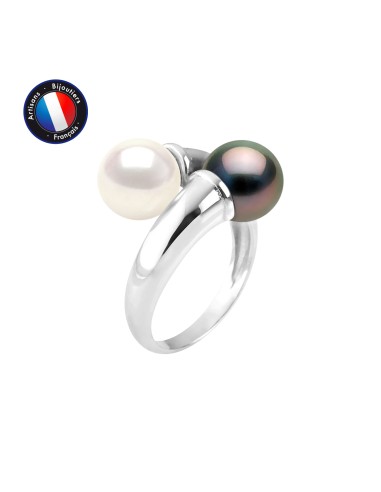 PERLINEA- Bague Toi  Moi - Perles de Culture de Tahiti et d'Eau Douce- Ronde Diamètre 7-8 mm- Taille 48 (EU)- Bijou Femme- Arg