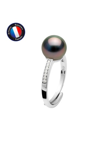 PERLINEA- Bague - Perles de Culture de Tahiti- Ronde Diamètre 8-9 mm- Bijou Femme- Argent 925 Millièmes