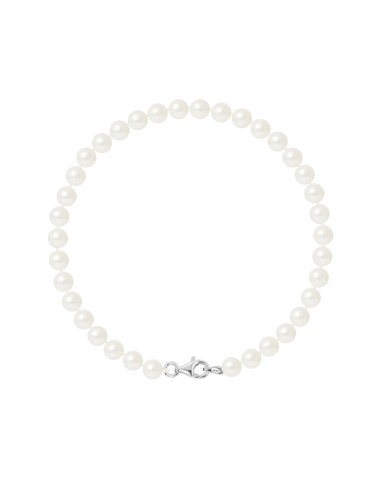 PERLINEA- Bracelet Perles de Culture Ronde 5-6 mm Blanc Naturel- Bijou Femme