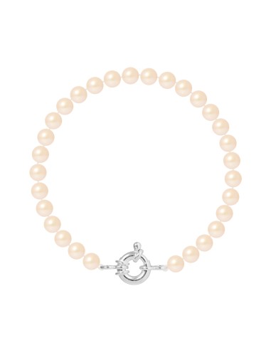 PERLINEA- Bracelet Perles de Culture Ronde 6-7  mm Rose Naturel- Bijou Femme