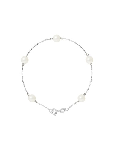 PERLINEA- Bracelet Perles de Culture Ronde 6-7  mm Blanc Naturel- Bijou Femme