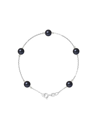 PERLINEA- Bracelet Perles de Culture Ronde 6-7  mm Black Tahiti- Bijou Femme 