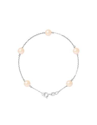 PERLINEA- Bracelet Perles de Culture Ronde 6-7  mm Rose- Bijou Femme 