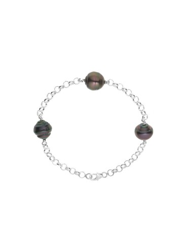 PERLINEA- Bracelet- Perles de Culture de Tahiti- Diamètre 9-10 mm- Bijou Femme