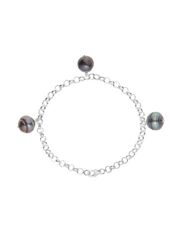 PERLINEA- Bracelet- Perles de Culture de Tahiti- Diamètre 9-10 mm- Bijou Femme