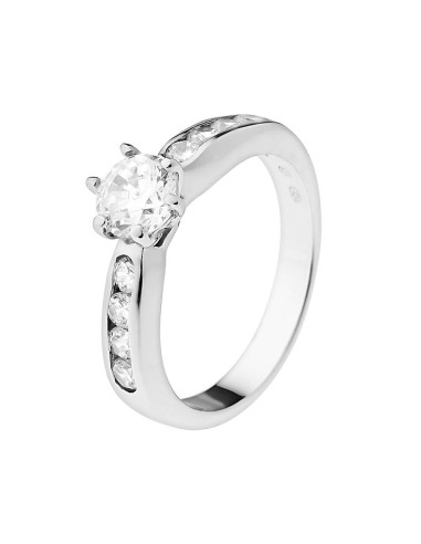 Bague Solitaire Ronde Argent 925 Millièmes et Oxydes de Zirconium 